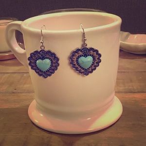Adorable Silver Turquoise Heart Earrings NWOT